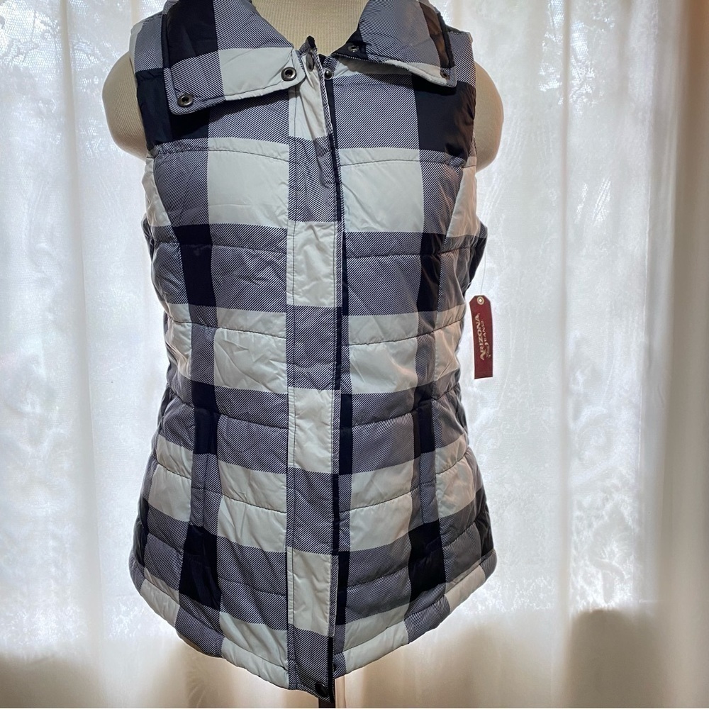 NWT Arizona Black and White Checkered fitted Vest Zip Front Panel Size M/L